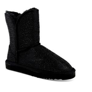 WOMENS FAUX FUR LINED PULL ON WINTER RHINESTONE BOOTS